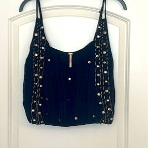Free People Studded Black Cropped Tank w/ Adjustable Straps Size Large